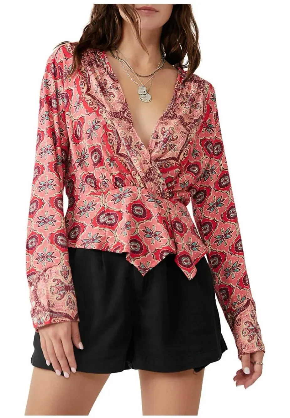 Free People Small Falling for You Floral Print Peplum Top Excellent Condition